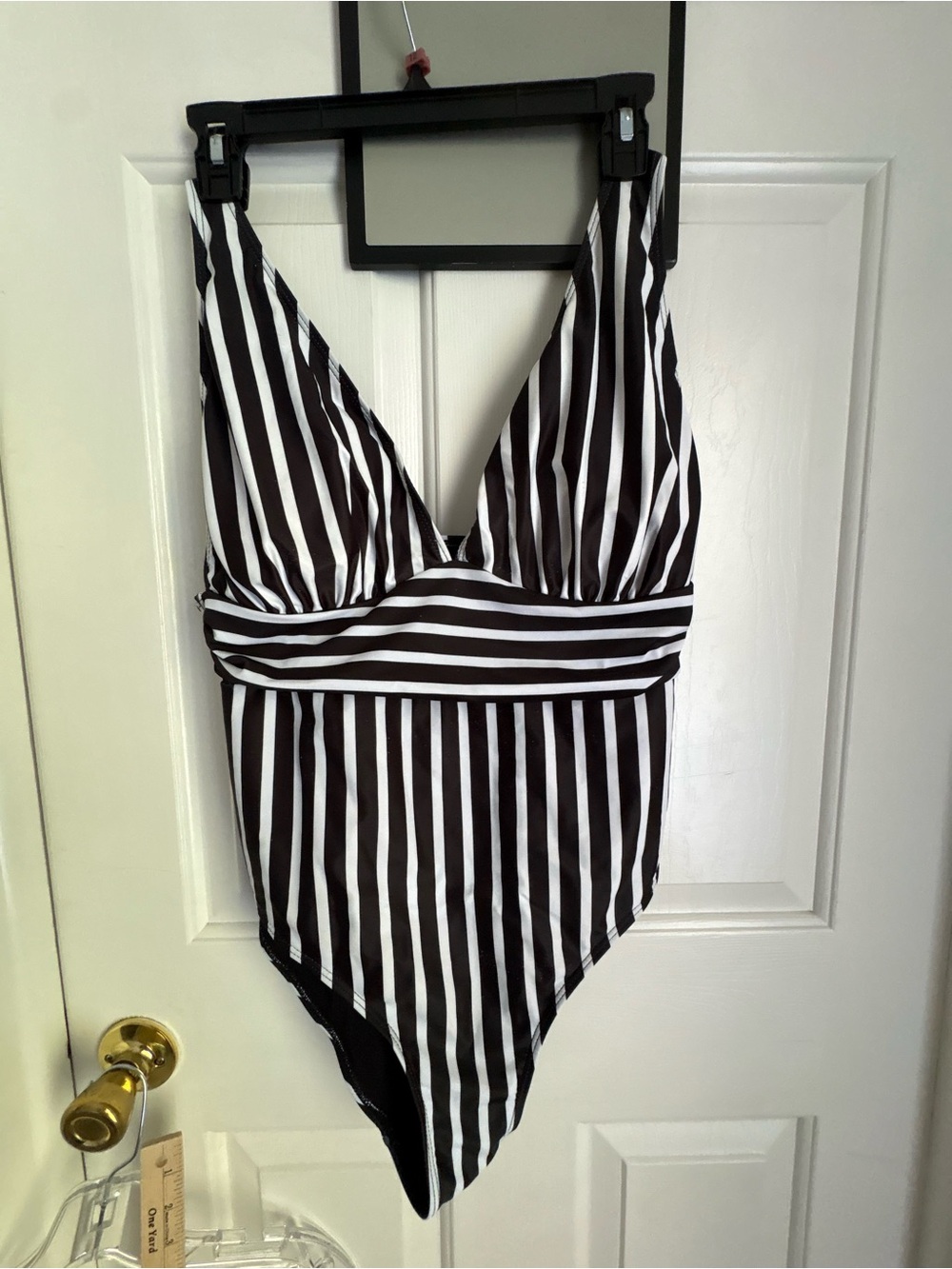 SHEIN Black and White Striped One-Piece Swimsuit